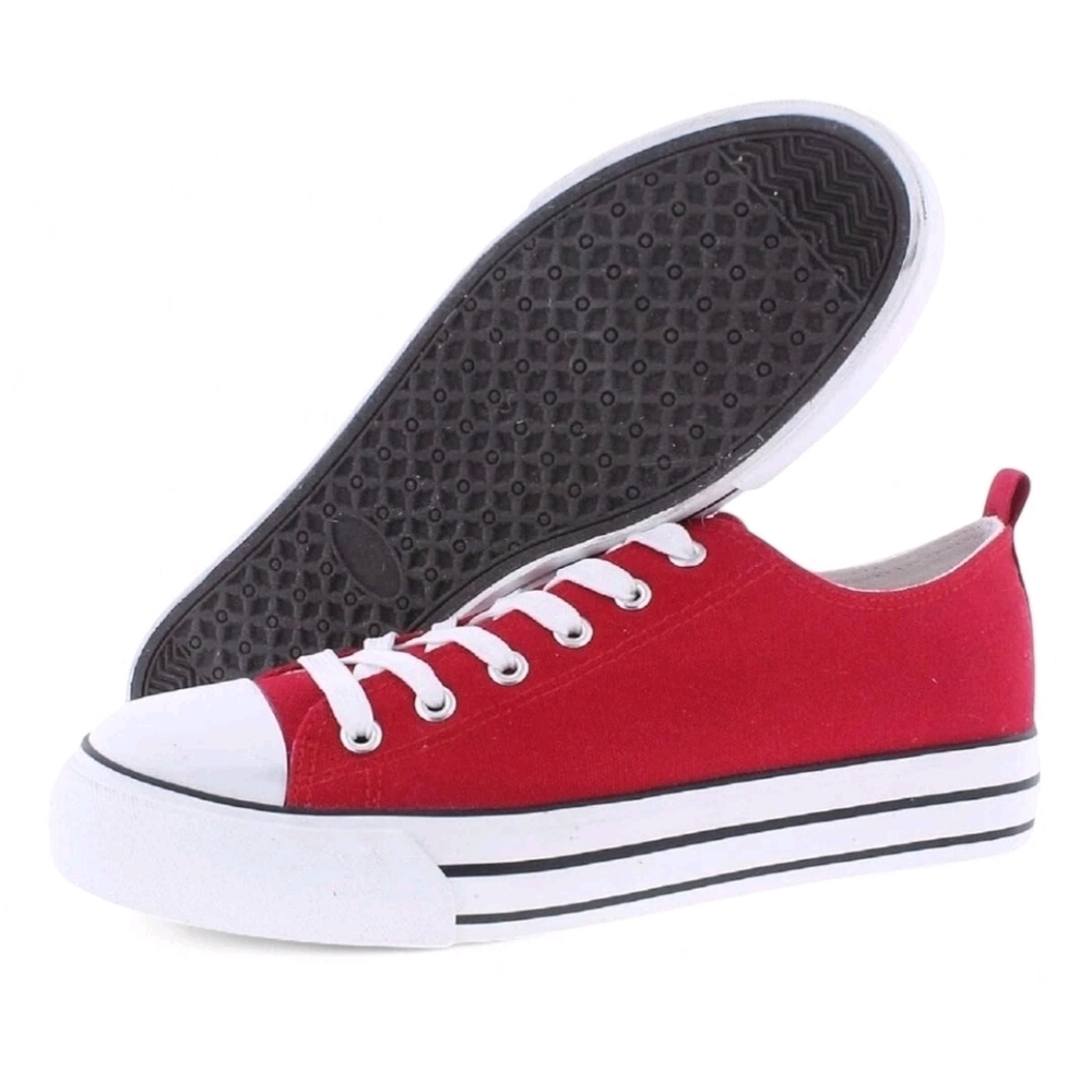 Size 8 - Olivia Miller Women's Red Low Top Canvas Sneakers Shoes
